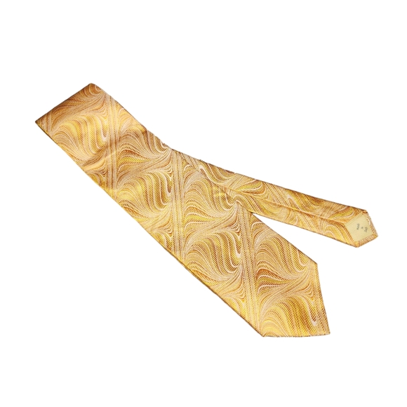Tino Cosma Luxury Italian Handmade Yellow & Gold Swirled Pattern 100% Silk Tie - Picture 2 of 7